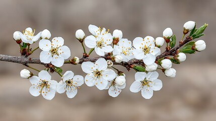 A blossoming branch of delicate white flowers.