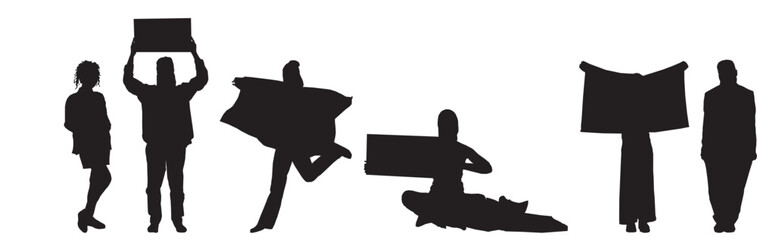 set of black silhouettes of people with sign of pride