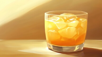 Golden drink, iced cubes