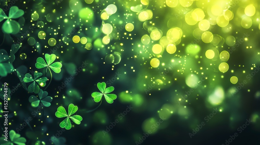 Canvas Prints festive green shamrocks and bokeh lights.