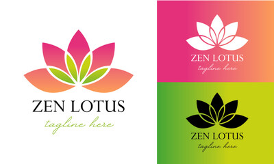 Pink and Green Zen Lotus Logo Vector Illustration Design