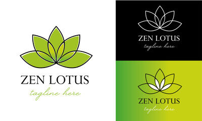 Green Zen Lotus Logo Vector Illustration Design