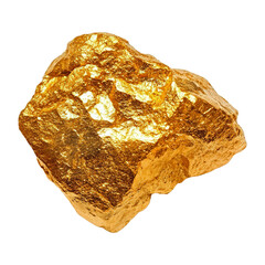 Raw nugget of shiny gold isolated on transparent background