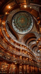 Grand Library Interior with Ornate Dome