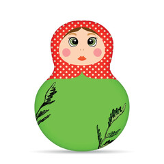 Russian Matryoshka. Traditional Russian folklore dolls with big eyes and lips. Babushka doll with hohloma, traditional painted floral pattern. Hand drawn vector illustration.