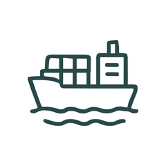 Cargo ship sailing on wavy water. Icon symbol illustration