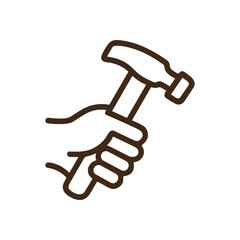 Hand gripping hammer ready for work. Icon symbol illustration