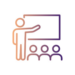Instructor presents to a small group. Icon symbol illustration