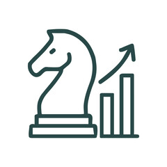 Knight chess piece gains rising graph. Icon symbol illustration