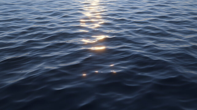 Ocean water surface with shimmering light reflections, gentle waves creating peaceful and calming atmosphere under natural sunlight on sea