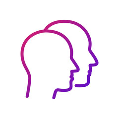 Overlapping heads in purple gradient. Icon symbol illustration