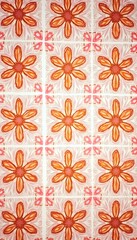 Obraz premium Vintage Floral Tile Pattern, Orange Flower & Pink Vein Splicing, for Wall Decoration, Home Design, Retro - Style Cultural Creative, Textile Printing Material