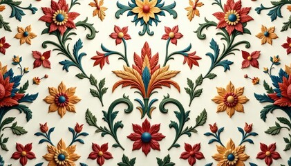 Intricate floral damask pattern in muted tones, wallpaper, image, tones