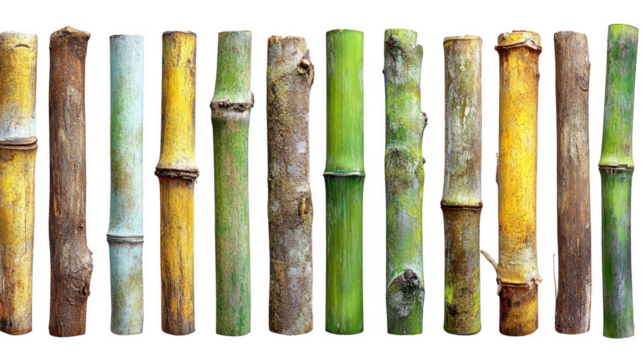 Diverse Bamboo Stems on PNG Transparent Background With Various Colors and Textures
