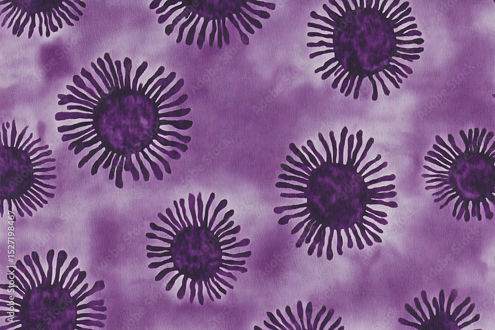 Wall mural abstract purple fabric pattern with radial burst design repeating across the surface