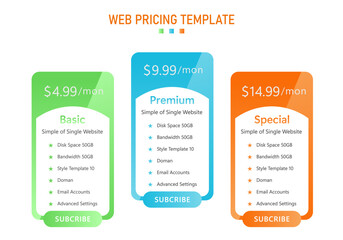 Website Pricing Table Template with Three Plans