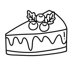 Delicious slice of cake topped with berries and leaves, showcasing delightful dessert perfect for celebrations and gatherings. intricate design highlights sweetness and joy of indulgence