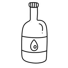 Simple illustration of bottle with label featuring droplet design. bottle is designed in minimalist style, emphasizing its shape and label unique feature