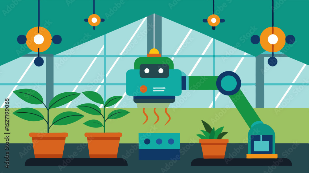 Aufkleber a robotic device monitors and controls the temperature and humidity levels inside greenhouses ensuri