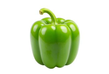 Vibrant Green Bell Pepper on White Background. Fresh and Glossy Green Vegetable Photography.ideal for food-related uses, culinary presentations, or design elements.