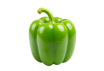 Vibrant Green Bell Pepper on White Background. Fresh and Glossy Green Vegetable Photography.ideal for food-related uses, culinary presentations, or design elements.