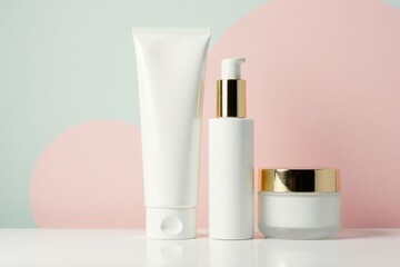 Luxurious skincare products on pristine white , white, lotion