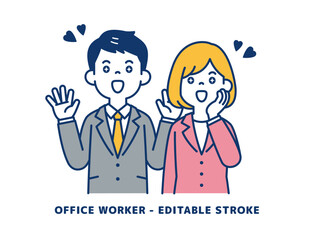 目を潤ませて感動する、ビジネスマンのベクターイラスト素材＿男女セット