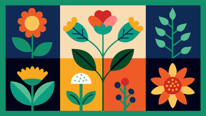 Memory Garden Quilt With fabrics featuring colorful flowers and plants this quilt represents the growth and resilience of memories. Each square is a different plant symbolizing the. Vector