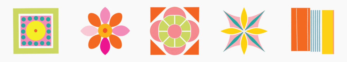 Obraz premium Colorful geometric abstract patterns, isolated vector set