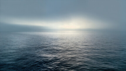 Graphic resource of a serene seascape on a misty, foggy morning. Wallpaper or background. Still waters.