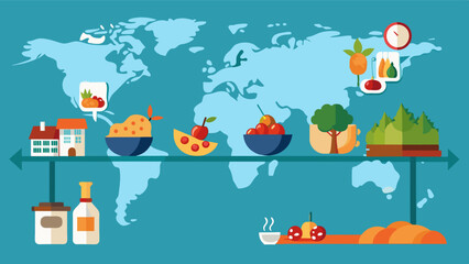 A timeline of significant food crises in different regions of the world with a common factor of climate change highlighted.. Vector illustration