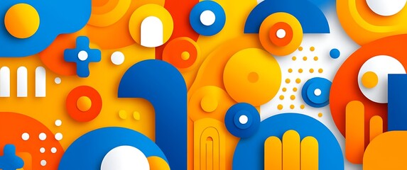 Obraz premium Vibrant arrangement of geometric shapes in playful colors for design