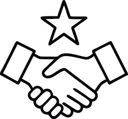 Business Partnership Icon with Star – Handshake Line Art Vector Illustration.