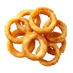 Crispy golden onion rings, close up.