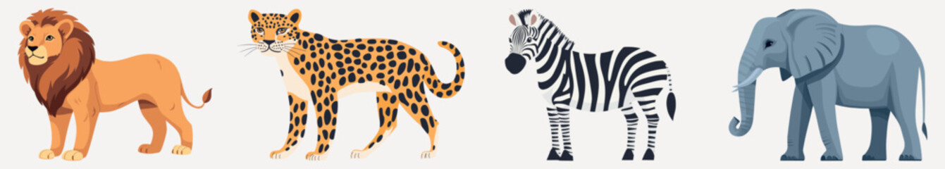 Obraz premium Diverse wildlife animal illustrations, element vector set
