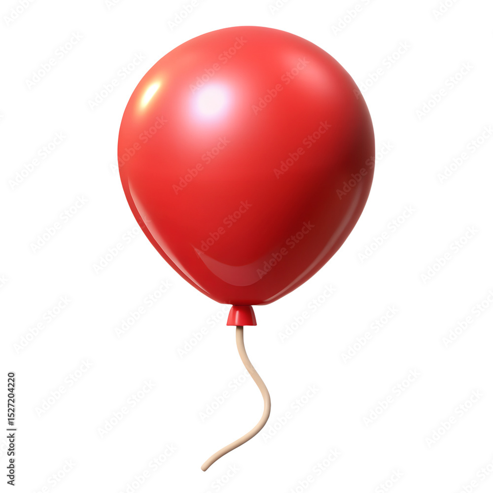 Poster red glossy balloon with curved string isolated on black background