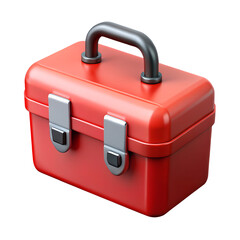 Red metal toolbox with handle and silver latches isolated on Transparent Background