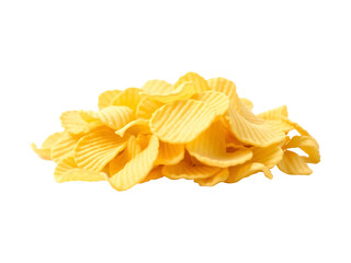 Close-up of a pile ridged potato chips on the floor. On an isolated transparent background.