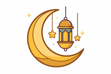 crescent moon with hanging lantern