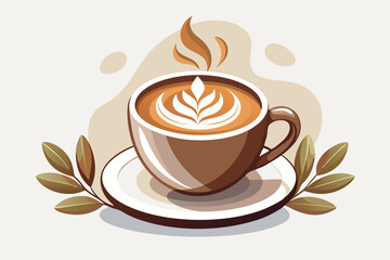 steaming cappuccino cup leaf icon
