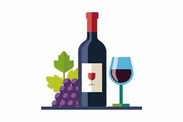 wine bottle glass grape bunch