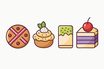 line icon set desserts square piece fudge