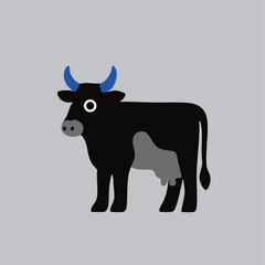 Cute vector cow with big eyes, simple design, great for kids' projects and decor.