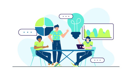 Three people working together on project, brainstorming and discussing ideas. Suitable for teamwork, collaboration, business, creative concepts.