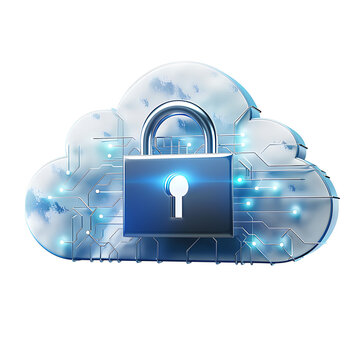 Cloud with lock icon, secure cloud storage concept, isolated on white background