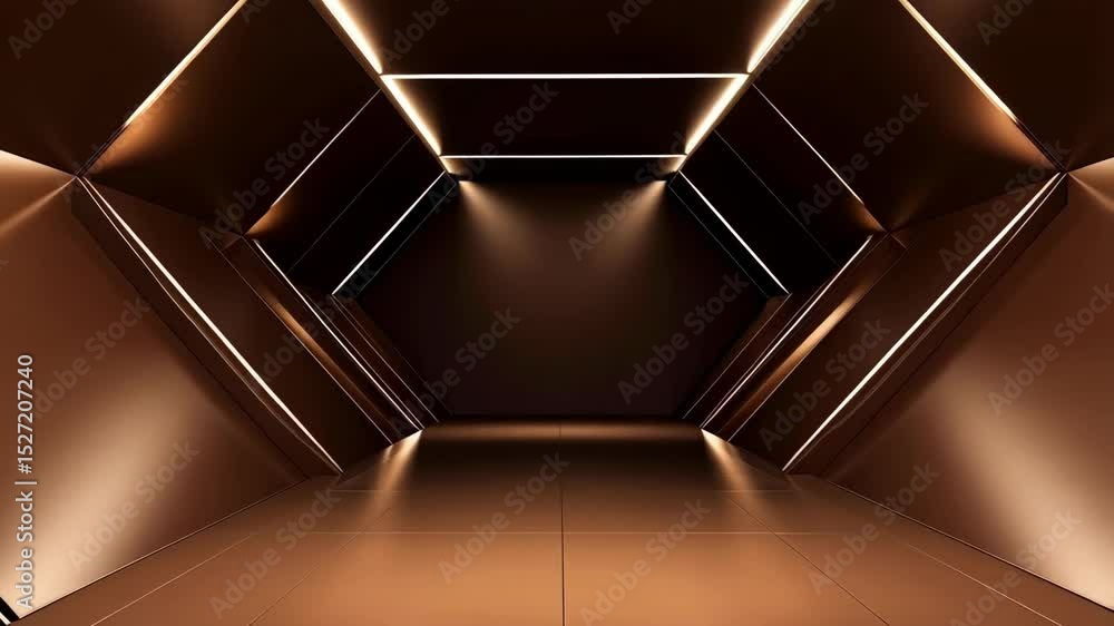 Poster angular bronze interior space with geometric shapes and illuminated lines creates a modern backgroun