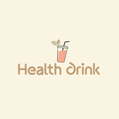 Refreshing logo for a health drink, featuring a pink beverage in a cup with a leaf accent, symbolizing natural and fresh ingredients.