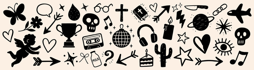 Eclectic black icon collection, element vector set