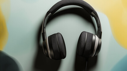 Colorful Headphones on Abstract Background for Listening Day Celebration