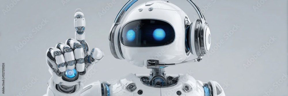 Poster 3D Robot Acts as Bank Support Agent, Showcasing Advanced Technology and Customer Service Skills in a Modern Environment